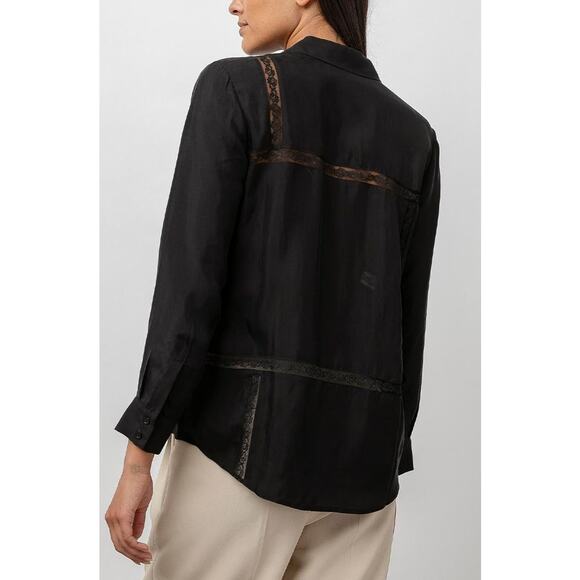 Rails Mona in Black Crepe Lace Long Sleeve Button Collared Shirt L - Picture 3 of 16